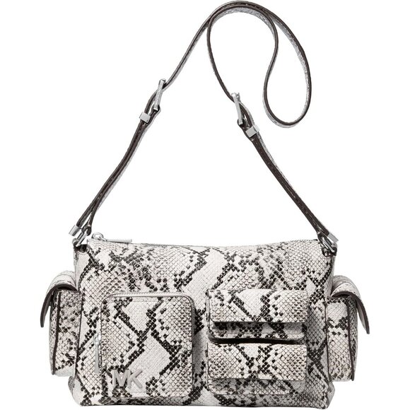 Dakota Medium Aluminum Snake-Embossed Leather Shoulder Bag with Pouches